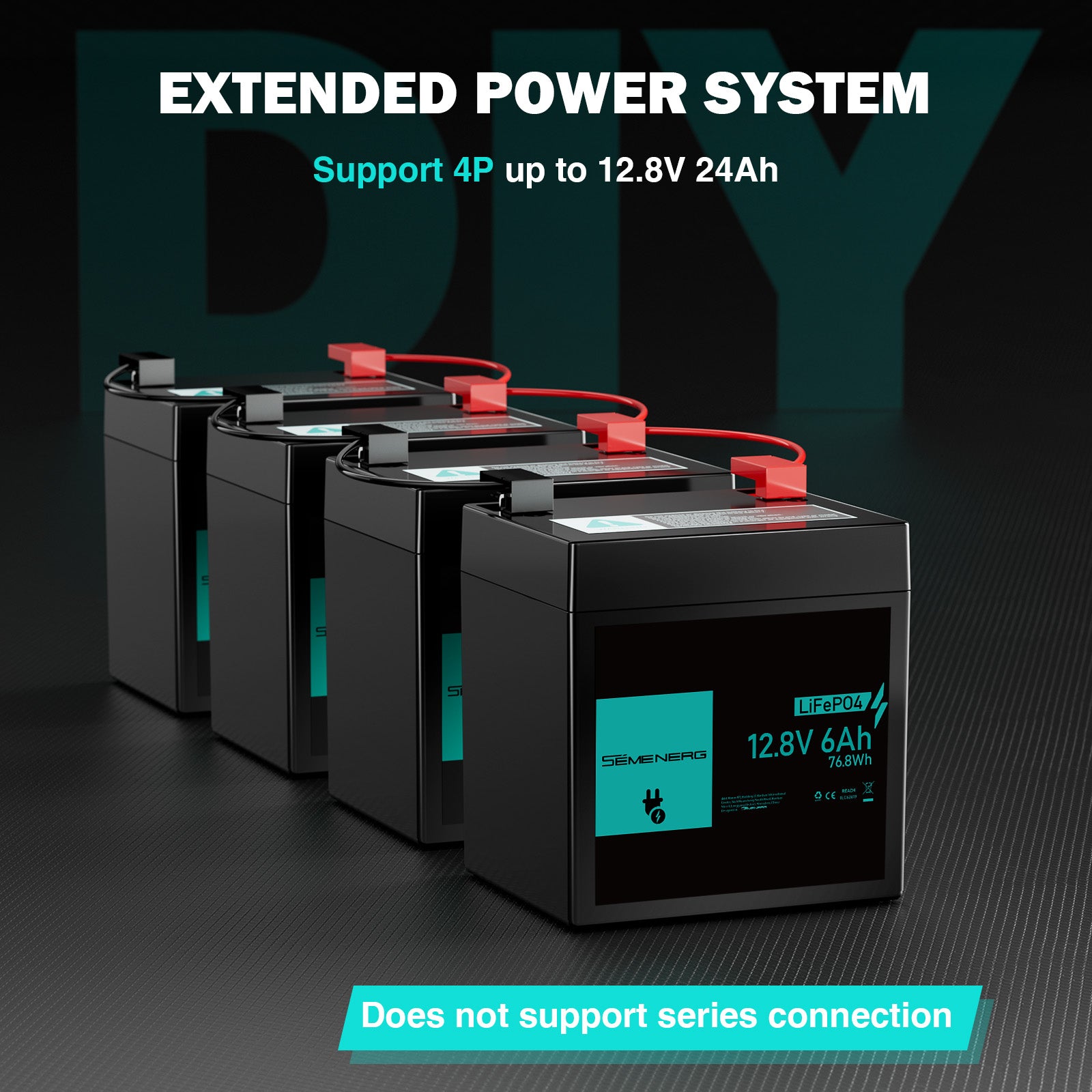 Extended power system with batteries on a dark background