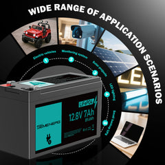 Battery with application scenarios including electric vehicles, monitoring systems, solar panels, and LED lighting.
